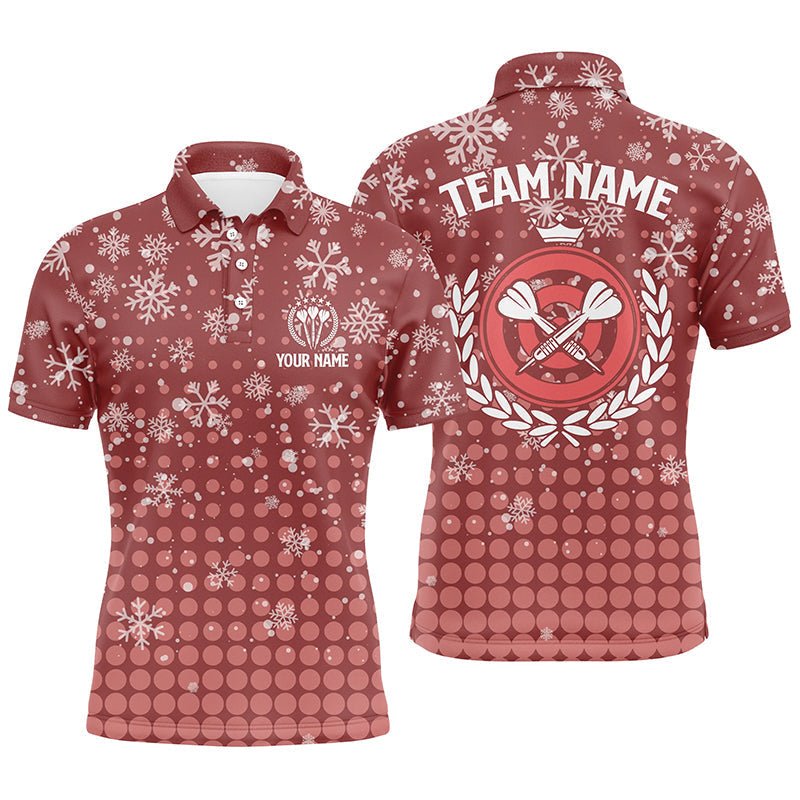 Herenpoloshirt met kerstsneeuwvlokken voor darts, dartshirt voor heren in rood G609