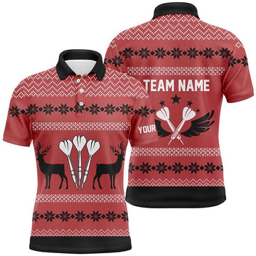 Men's Polo Shirt with Christmas Reindeers for Darts | Darts Jersey | Red L798