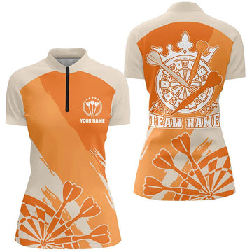 Oranje Darts 1/4 Zip Shirt - Gepersonaliseerd cool Darts Shirt voor dames - Darts Jersey Q191