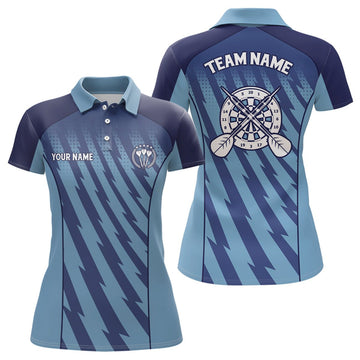 Polo Shirt with Blue Gradient and Lightning Design for Female Dart Players - Dart Jersey for Women LDT0483 E353