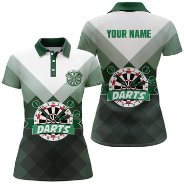 Poloshirt met groen verloop en geometrisch patroon voor vrouwelijke dartspelers - Dartshirt voor dames M4