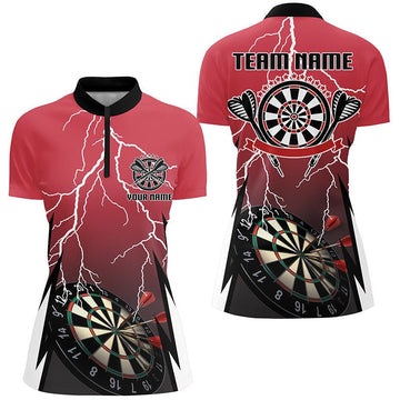 Rood Lightning Darts shirt met 1/4 rits - Gepersonaliseerde Thunder Darts Jersey voor dames P785