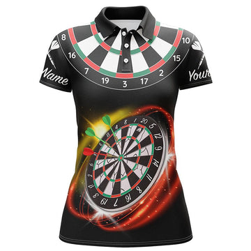 Rood en zwart damesdartspoloshirt met aangepaste naam - Cool Dart Jersey voor dames K522