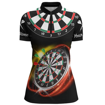 Rood Zwart Dart 1/4 Zip Shirt met Aangepaste Naam - Cool Dart Jersey voor Dames A785