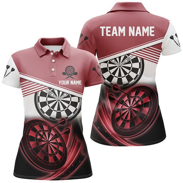 Rood en zwart dartspoloshirt - op maat gemaakt cool dartshirt voor dames - team Jersey Q560