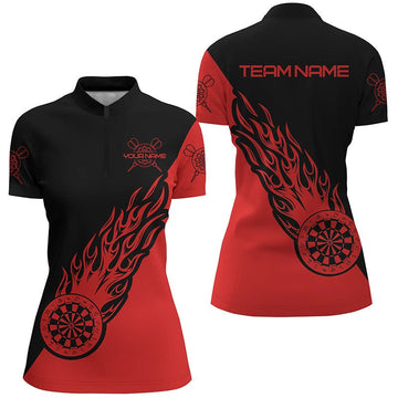 Red Black Flame Darts 1/4 Zip Shirt for Women - Personalized Dart Shirt Jersey Z749