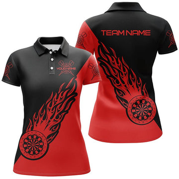 Rood Zwart Flame Darts Poloshirt - Gepersonaliseerd Dartshirt voor dames - Dart Jersey C249