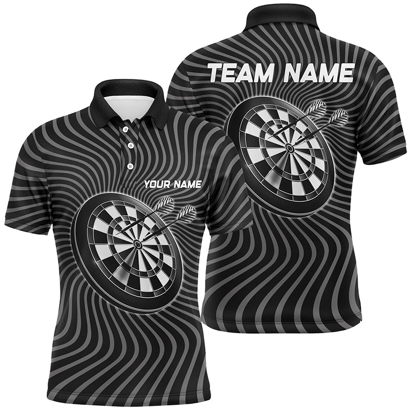 Black-Grey Dart Polo Shirt with Waving Design - Personalized Men's Dart Shirt, Dart Jersey W262