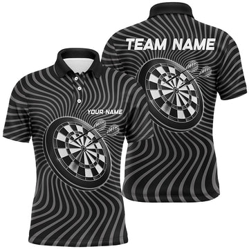 Black-Grey Dart Polo Shirt with Waving Design - Personalized Men's Dart Shirt, Dart Jersey W262