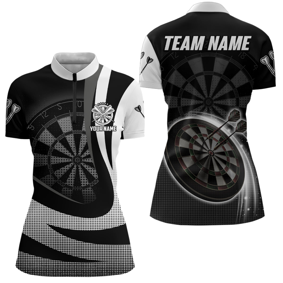 Black and White Darts 1/4 Zip Shirt - Personalized Cool Darts Team Jersey for Women J609