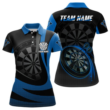 Zwart blauw 3D damesdartspoloshirt - gepersonaliseerd cool dartsteamshirt voor dames K306