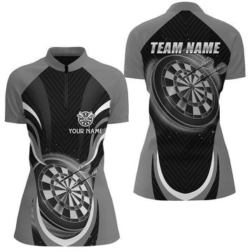 Black Grey Dart Quarter-Zip Shirt for Women - Personalized Dart Jersey I615