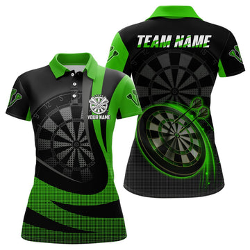 Zwartgroen 3D damesdartspoloshirt - Cool Dartsteamshirt voor dames X189