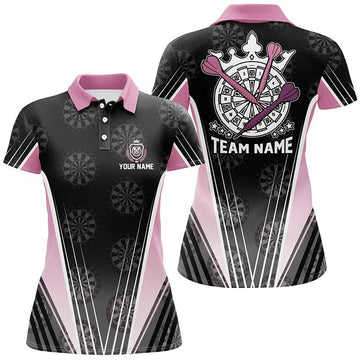 Black Pink Crown Darts Polo Shirt - Women's Dart Shirt - Darts Jersey V339