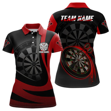 Black and Red 3D Women's Darts Polo Shirt - Personalized Cool Darts Team Jersey for Ladies M297