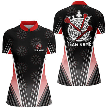 Zwart Rood Dart Shirt met kwartrits voor dames - Gepersonaliseerde Dart Jersey T996