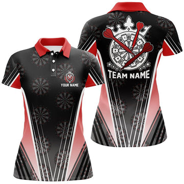 Zwart en rood dartspoloshirt - gepersonaliseerd dartteamshirt voor dames - G300 dartsshirt