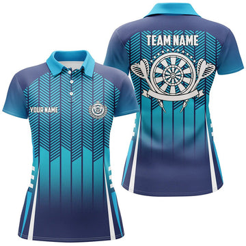 Sportief dames dartpoloshirt met blauw kleurverloop, cool dartsshirt voor dames A760