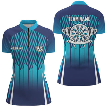 Sportstyle Blue Gradient Darts 1/4 Zip Shirt - Cool Women's Darts Jersey Z953