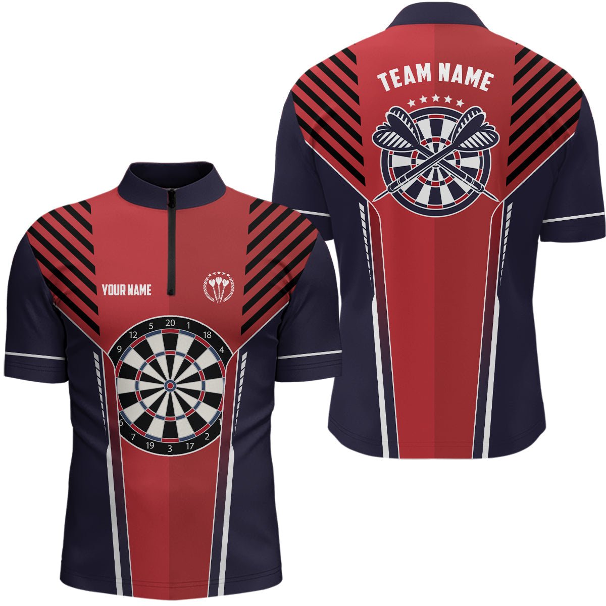 Personalized Strike Red Navy Blue Sporty Darts 1/4 Zip Shirt - Cool Darts Jersey for Men X336