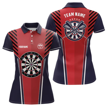 Gepersonaliseerde Strike Red Navy Sportief Darts Poloshirt - Cool Darts Jersey voor Dames (LDT0489 G520)