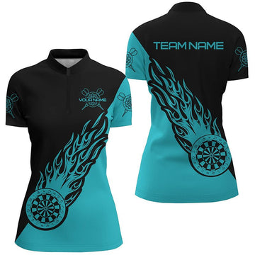 Turquoise & Black Flame Dart 1/4 Zip Shirt for Women - Dart Shirt, Dart Jersey B413