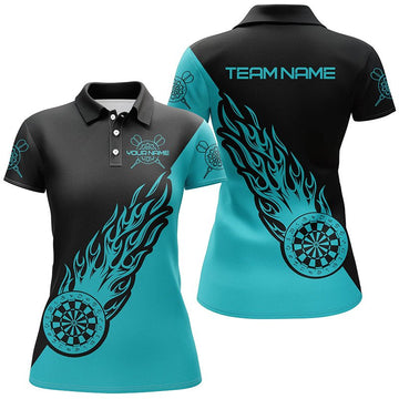 Turquoise & Black Flame Darts Polo Shirt - Women's Dart Jersey H174