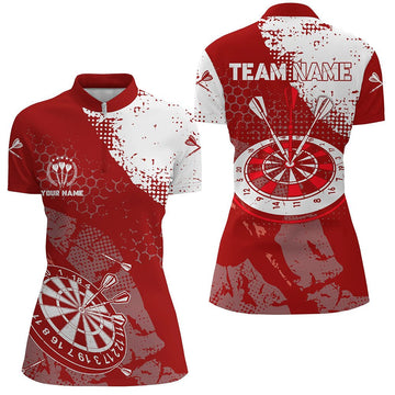 Dames Dart shirt met 1/4 rits - Retro rood en wit patroon - Teamtruien voor dartspelers - LDT0704 I701