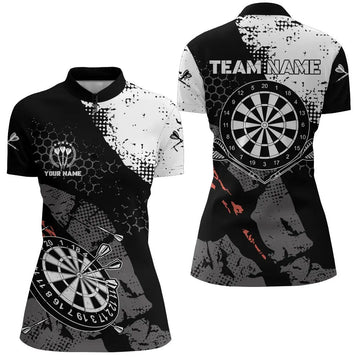 Custom Retro Black and White Patterned Dart 1/4 Zip Shirt for Women - Dart Team Jerseys U220