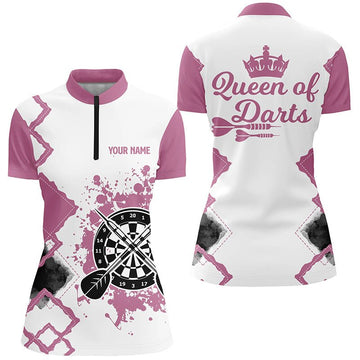 Schattig Darts shirt met kwartrits voor dames - Rosa-weiß Design, Darts Jersey M673