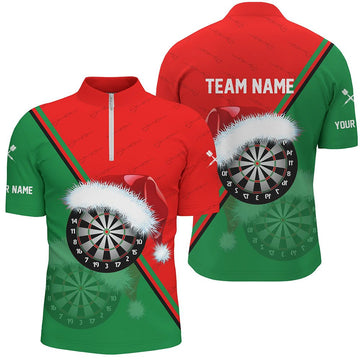 Men's Y555 Santa Darts Board Christmas Darts 1/4 Zip Shirt - Red and Green