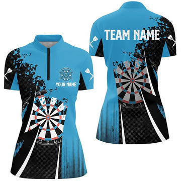 Zwart Blauw Dames Dartshirt met 1/4 Rits - Cool Dartshirt voor Dames - Darts Jersey O305