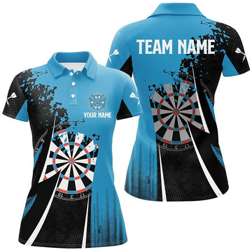 Black Blue Women's Darts Polo Shirt - and Stylish Dart Shirt for Ladies - Darts Jersey L181