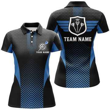 Black Blue Geometric Darts Polo Shirt - Cool Women's Darts Shirt - Darts Jersey P747