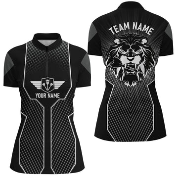 Black Women's Dart Quarter-Zip Shirt with Custom Lion Design, Cool Dart Team Jersey, Dart Gifts I571