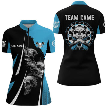 Skull Strike Dart shirt met kwartrits voor dames - Blauwe Skull Dart truien W807