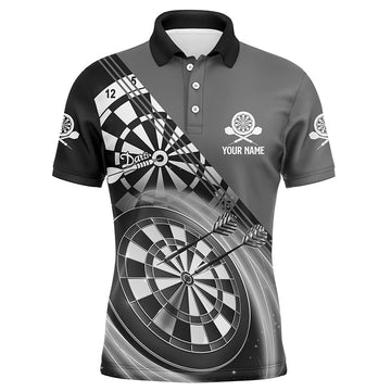 Men's Darts Polo Shirt in Black and Grey with Personalized Name - Premium Dart Shirts for Men - Dart Jerseys F821
