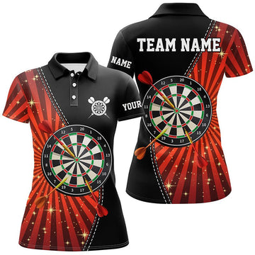 Black Orange Halo Women's Darts Polo Shirt - Cool Dart Shirt for Ladies - Dart Jerseys E177