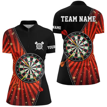 Zwart Oranje Halo Darts 1/4 Zip Shirt - Cool Dartshirt voor Dames - Dartshirts S667