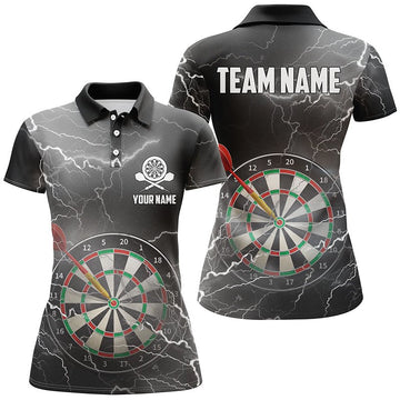 Zwart en grijs damesdartspoloshirt met eigen ontwerp - Darts Jersey Z89