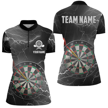 Black and Grey Darts Quarter-Zip Shirt for Women with Custom Design, Dart Jersey K197