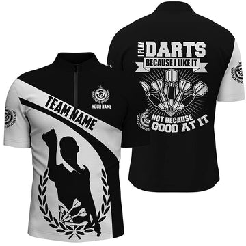 Zwart-wit Dart shirt met kwartrits voor heren, Dart Jersey, omdat ik het graag speel B497