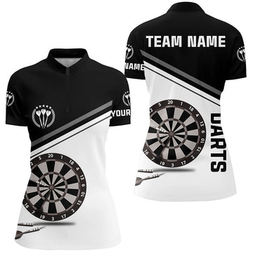 Zwart-wit dartsshirt met kwartrits - Dartshirt voor dames - Dart Jersey R787