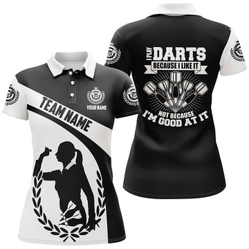 Zwart-wit dartshirt voor dames - Dart Jersey - Ik speel darts omdat ik er dol op ben V202