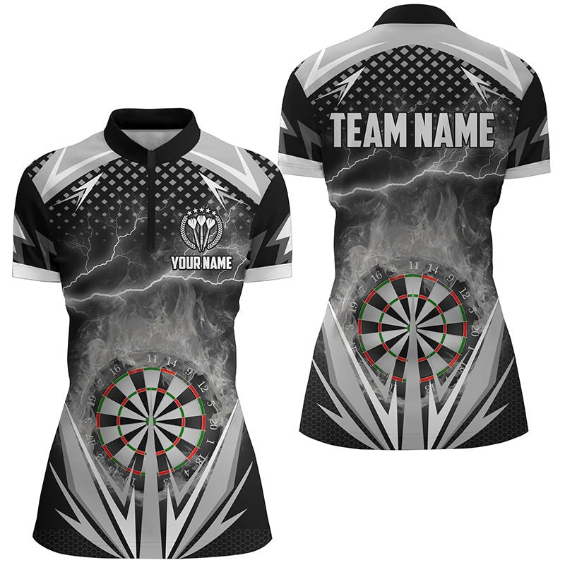 Schwarzes Weißes Thunder Flame Darts-shirt met 1/4 rits voor dames - Stijlvol Dart Jersey O917