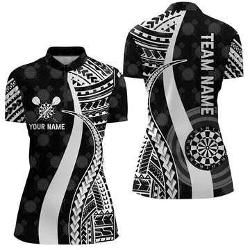 Zwart en wit Tribal Dart shirt met 1/4 rits - Op maat gemaakte coole Dart Jersey voor dames Q442