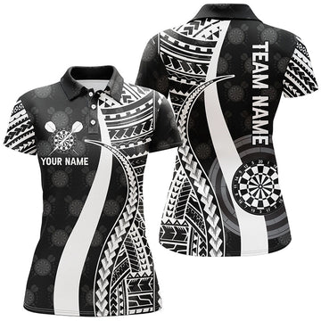 Black and White Tribal Personalized Darts Polo Shirt - Cool Darts Jersey for Women F128