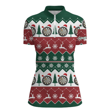 Kerstboom Snowflake Darts 1/4 Zip Shirt - Kerst Darts Shirt voor dames M740